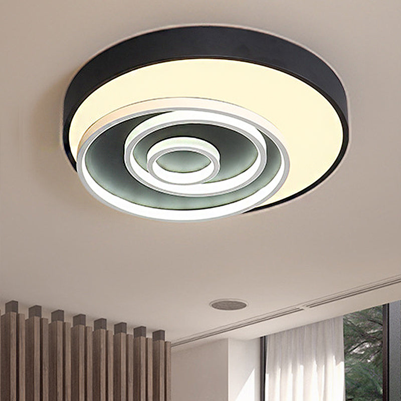 Led Bedroom Flush Mount Lamp with Circle Ring Acrylic Shade Modernist Black Flush Mount Ceiling Light Fixture in White/Warm Light, 16"/19.5" Wide