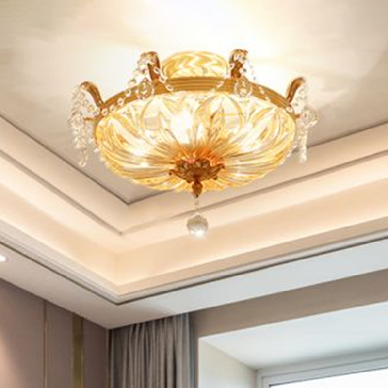 Lumo con soffitto a filo ombreggiato a 5 luci Vintage Vintage Amber Glass Semi Flush Monte Luce per soggiorno