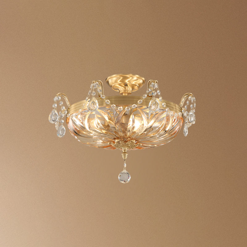 Lumo con soffitto a filo ombreggiato a 5 luci Vintage Vintage Amber Glass Semi Flush Monte Luce per soggiorno