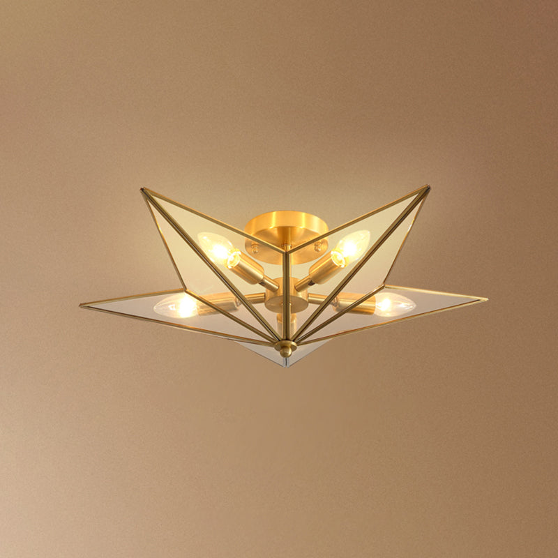 Lumo con soffitto a filo ombreggiato a 5 luci Vintage Vintage Amber Glass Semi Flush Monte Luce per soggiorno