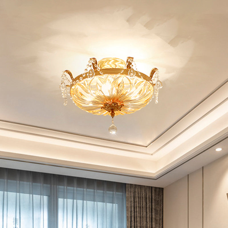 Lumo con soffitto a filo ombreggiato a 5 luci Vintage Vintage Amber Glass Semi Flush Monte Luce per soggiorno