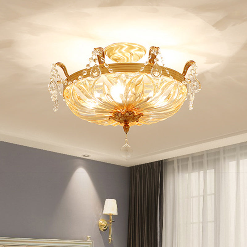 Lumo con soffitto a filo ombreggiato a 5 luci Vintage Vintage Amber Glass Semi Flush Monte Luce per soggiorno