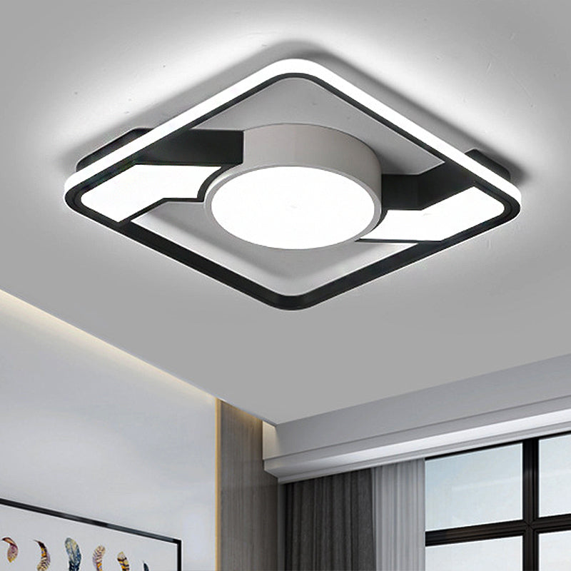 18"/22"/31.5" Wide Modern Led Flush Mount Lamp with Acrylic Shade Black-White Square Flush Mount Light Fixture in White/Warm Light