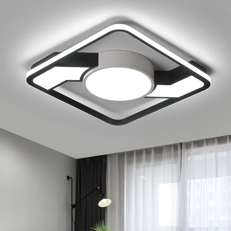 18"/22"/31.5" Wide Modern Led Flush Mount Lamp with Acrylic Shade Black-White Square Flush Mount Light Fixture in White/Warm Light