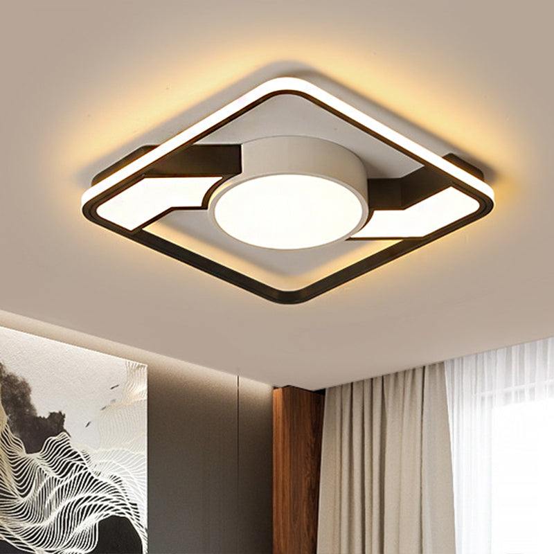 18"/22"/31.5" Wide Modern Led Flush Mount Lamp with Acrylic Shade Black-White Square Flush Mount Light Fixture in White/Warm Light