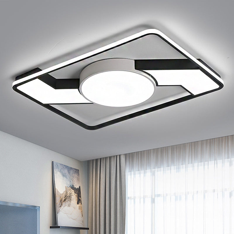 18"/22"/31.5" Wide Modern Led Flush Mount Lamp with Acrylic Shade Black-White Square Flush Mount Light Fixture in White/Warm Light