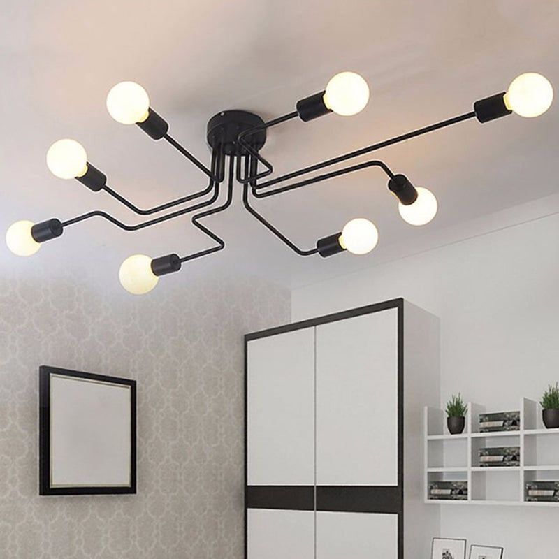 Schwarze Spinne Flush Mount Deckenleuchte Vintage Metall Wohnzimmer Semi Flush Light