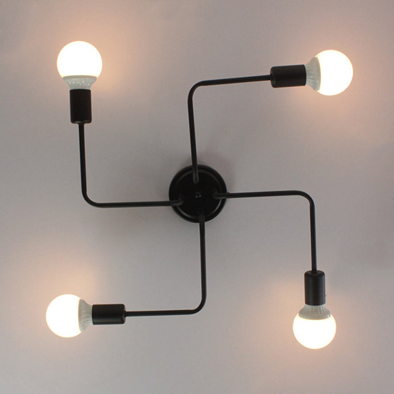 Black Spider Flush Mount Ceiling Light Vintage Metal Living Room Semi Flush Light