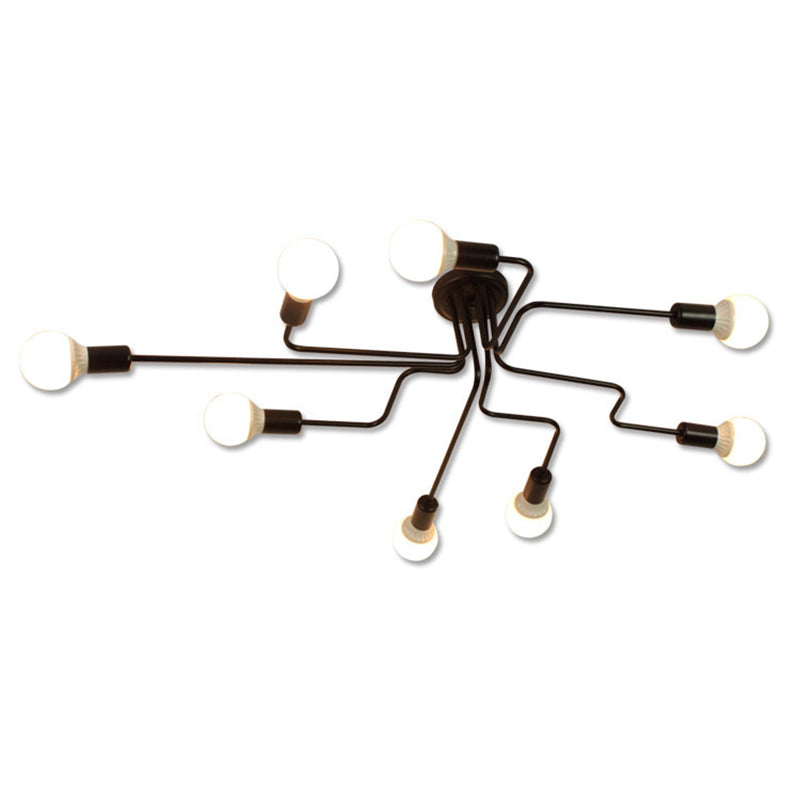 Schwarze Spinne Flush Mount Deckenleuchte Vintage Metall Wohnzimmer Semi Flush Light