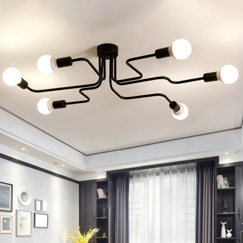 Black Spider Flush Mount Ceiling Light Vintage Metal Living Room Semi Flush Light