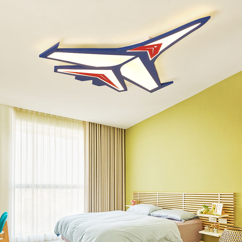 Navy Blue Airplane Flush Ceiling Light Cartoon Acrylic LED Flush Mount for Child Room