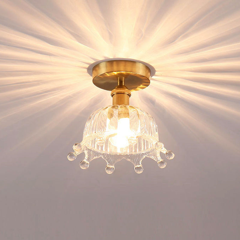 Floral Glass Close to Ceiling Light Modern Single-Bulb Foyer Semi Flush Light Fixture