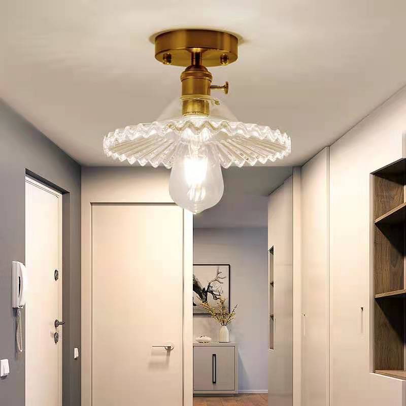 Floral Glass Close to Ceiling Light Modern Single-Bulb Foyer Semi Flush Light Fixture