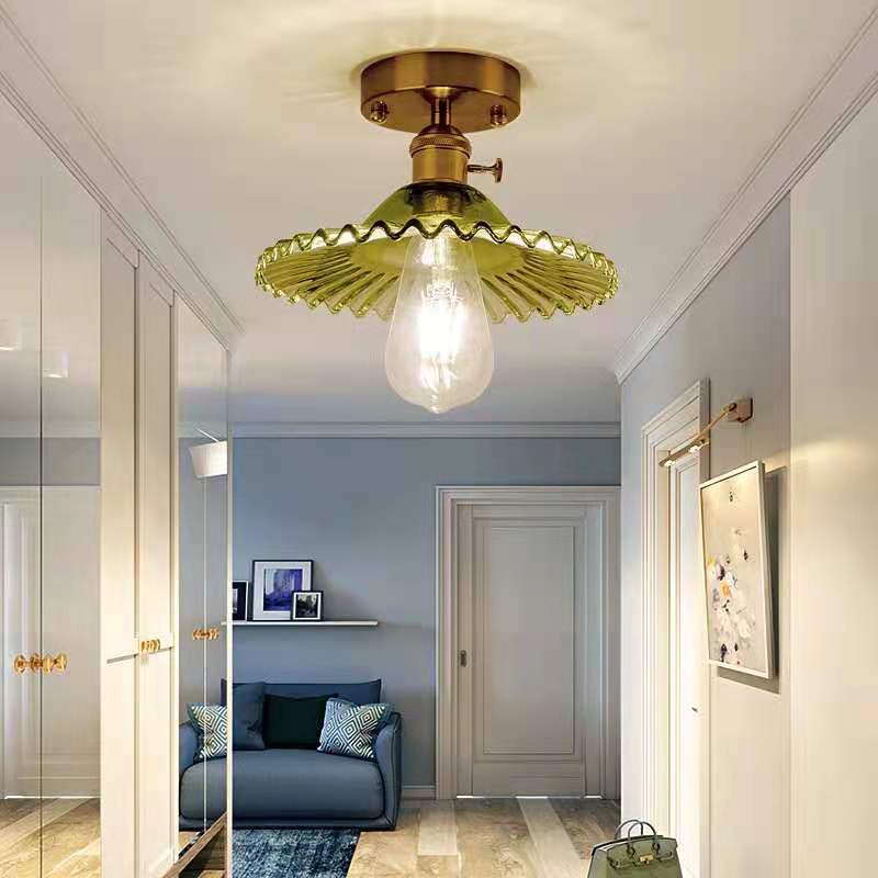 Floral Glass Close to Ceiling Light Modern Single-Bulb Foyer Semi Flush Light Fixture