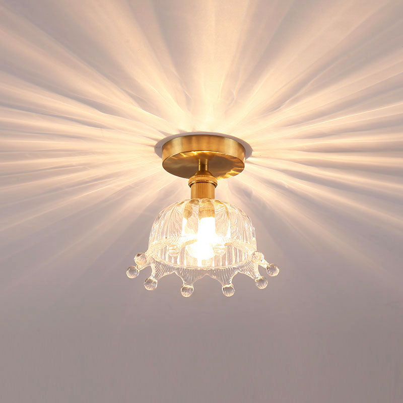 Floral Glass Close to Ceiling Light Modern Single-Bulb Foyer Semi Flush Light Fixture