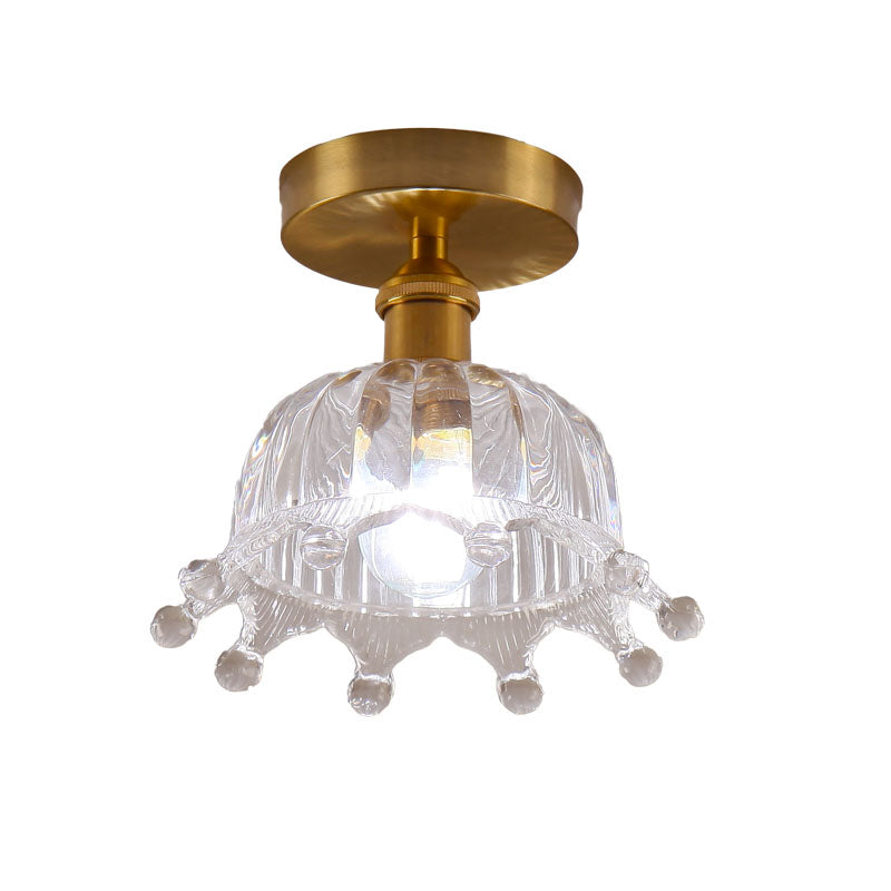 Floral Glass Close to Ceiling Light Modern Single-Bulb Foyer Semi Flush Light Fixture