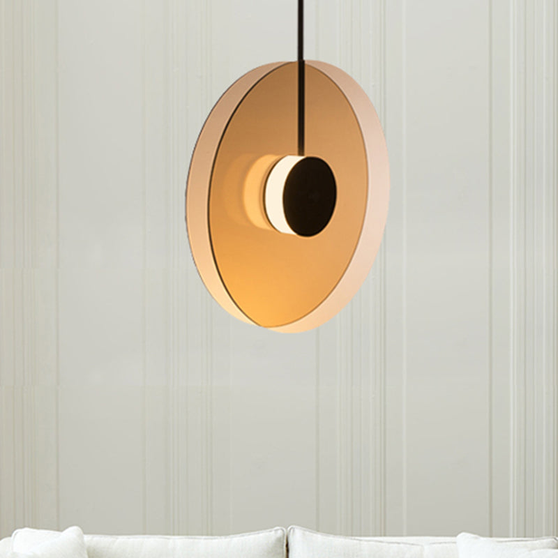 Amber Glass Disc Pendant Lighting with Horizontal/Vertical Design Modern 1 Light Led Hanging Lamp Fixture