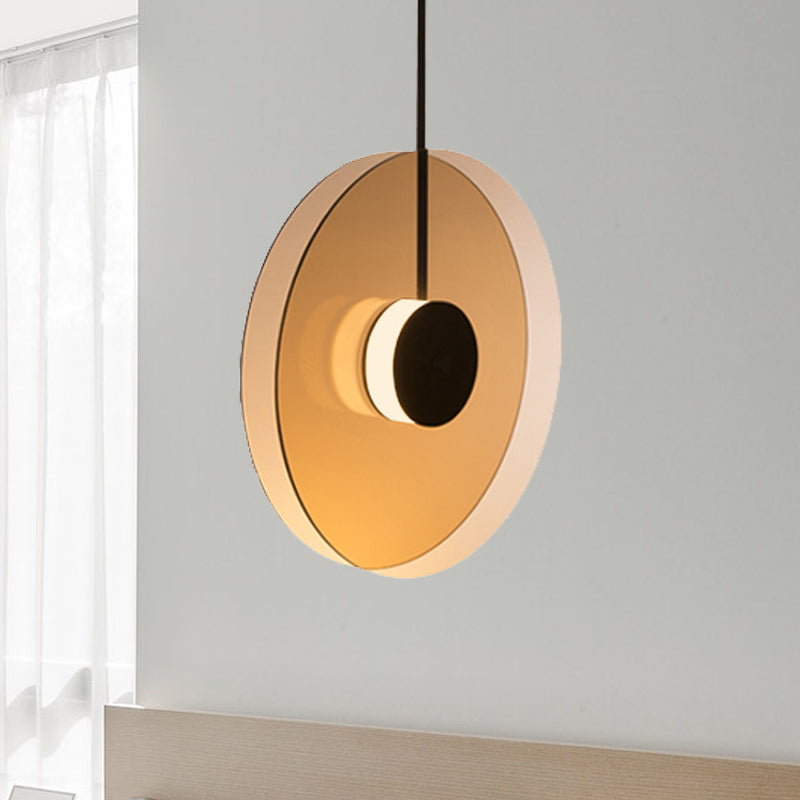 Amber Glass Disc Pendant Lighting with Horizontal/Vertical Design Modern 1 Light Led Hanging Lamp Fixture