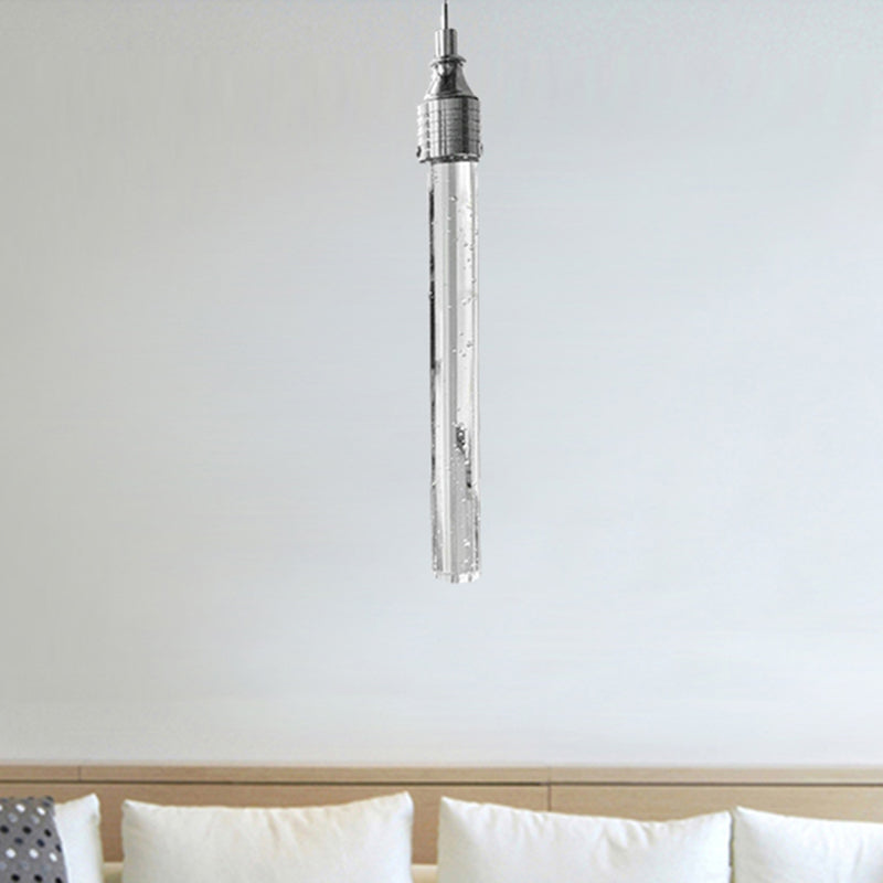 Tube Shaped Hanging Lamp Modern Clear Bubble Crystal 1-Light Suspension Pendant in Warm/White Light for Bar Living Room