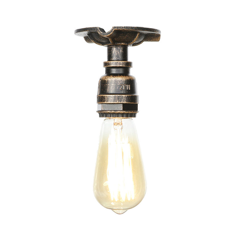 Pipa steampunk Semi Flush Luz de hierro forjado cerca de la luz del techo en bronce para la sala de estar