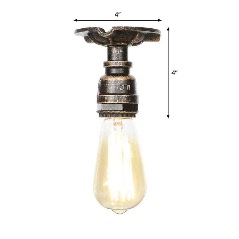 Steampunk Pipe Semi Flush Light smeedijzer dicht bij plafondlicht in brons voor woonkamer