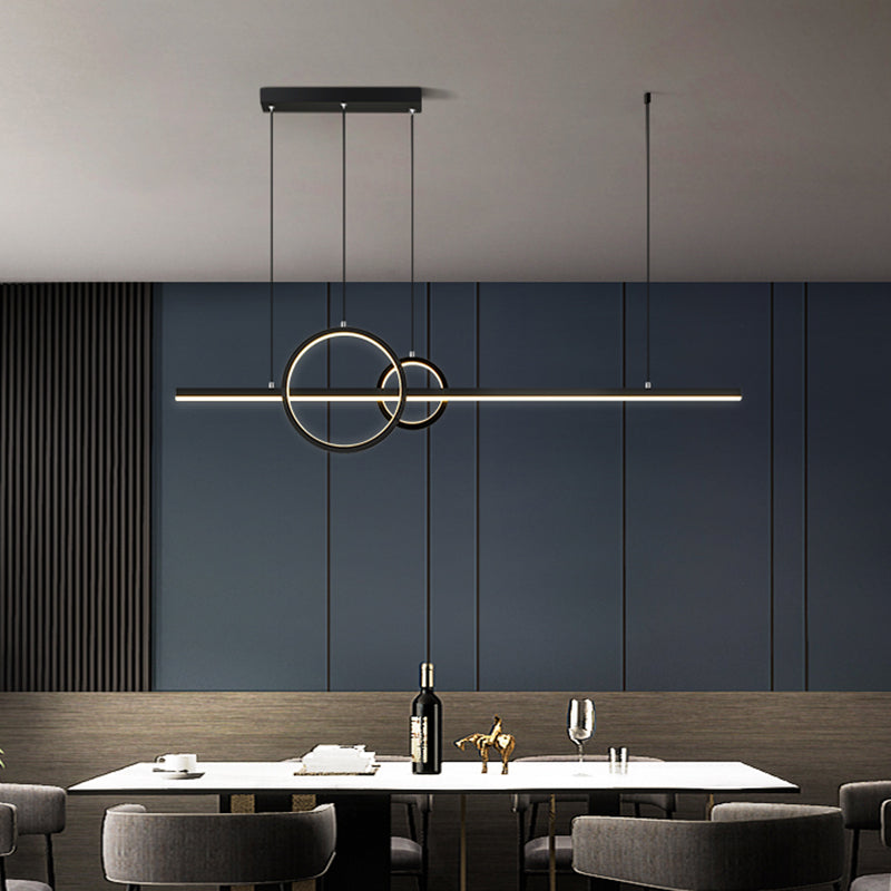 Lampe linéaire et ring île de la lampe à suspension à LED noire minimaliste pour salle à manger