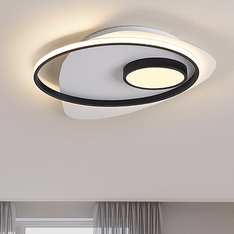 Acrylic Oval Flush Mount Lighting Modernist Led 18"/21.5"/27" Wide Black and White Flush Ceiling Lamp Fixture in White/Warm Light