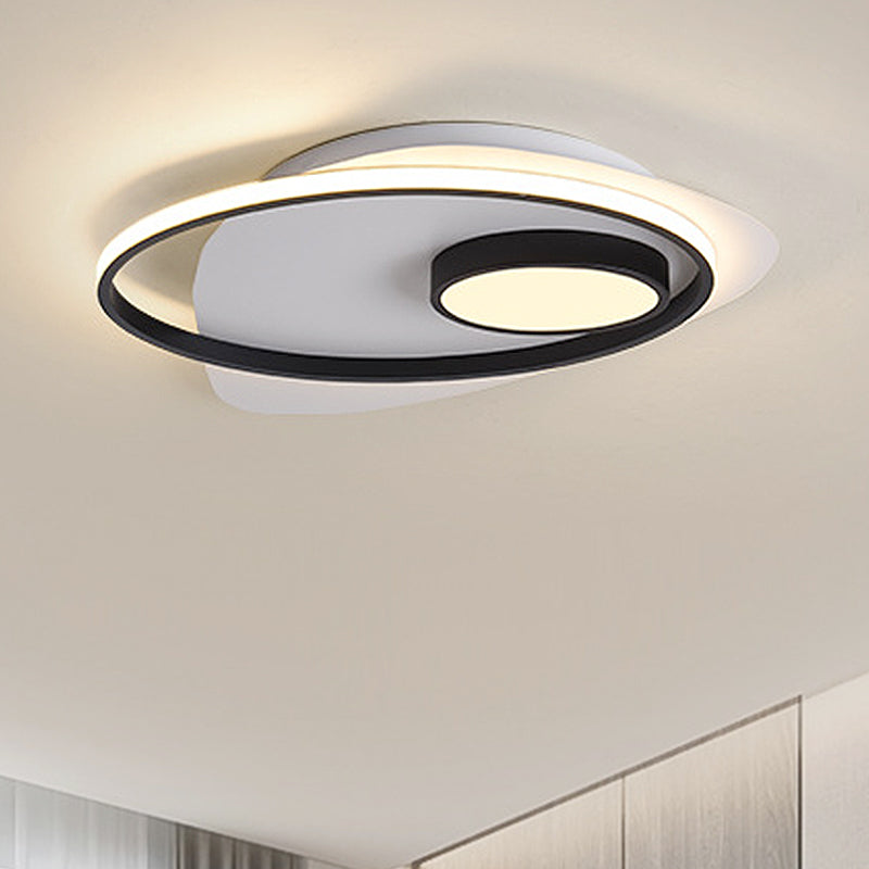 Acrylic Oval Flush Mount Lighting Modernist Led 18"/21.5"/27" Wide Black and White Flush Ceiling Lamp Fixture in White/Warm Light