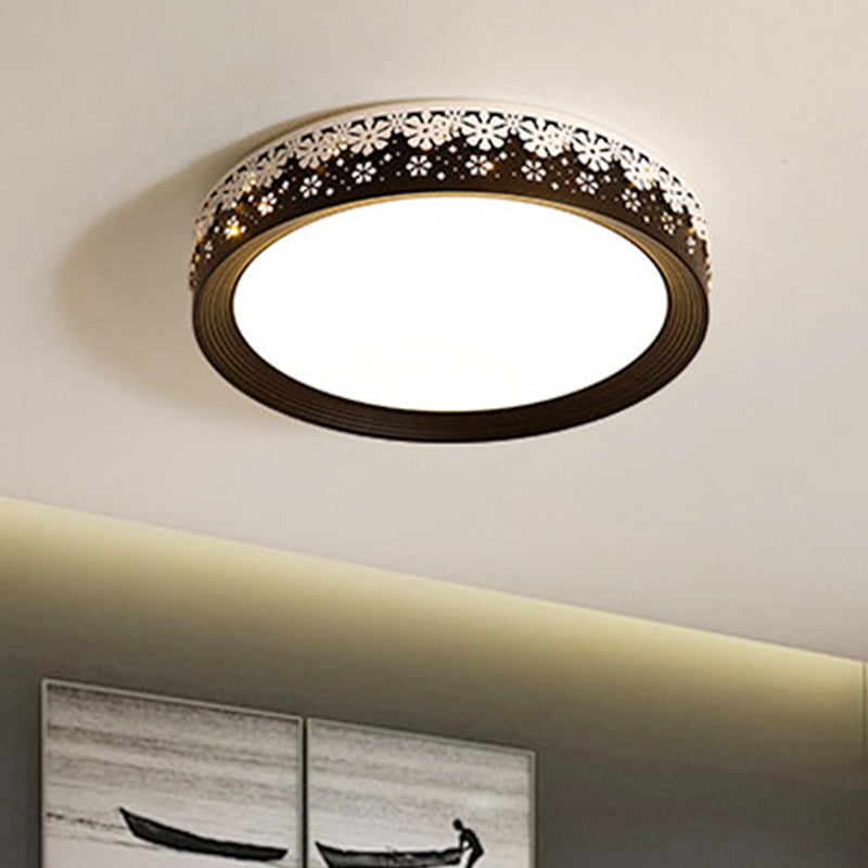 Plafoniera moderna a incasso a LED da 18"/22"/30" di diametro Plafoniera da incasso a soffitto nera con motivo a fiocchi di neve con paralume acrilico in luce calda/bianca