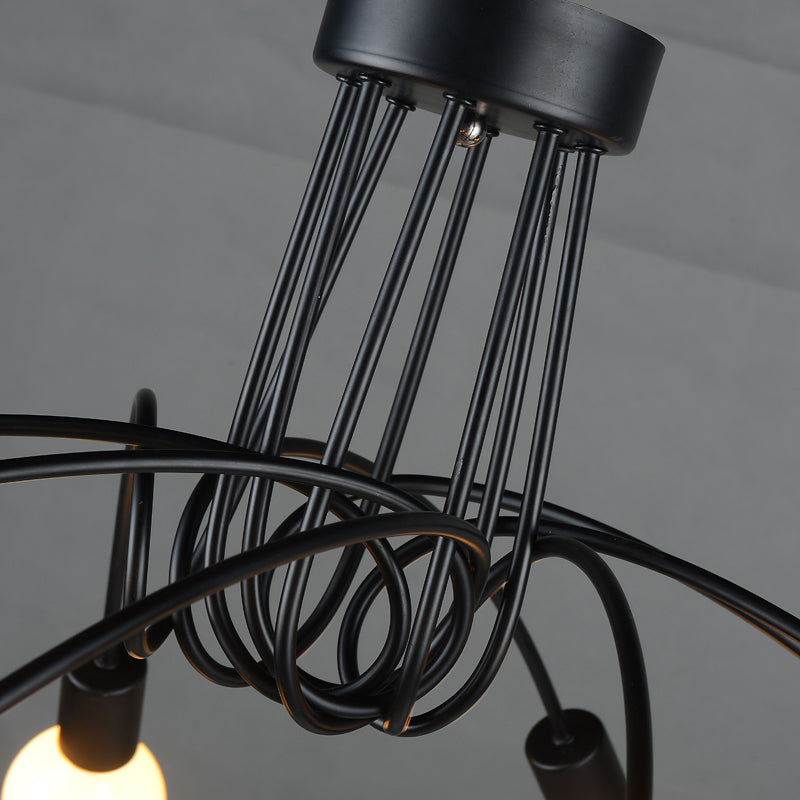 Metal Arched Semi-Flush Ceiling Light Industrial 8 Bulbs Restaurant Flush Mount Fixture in Black