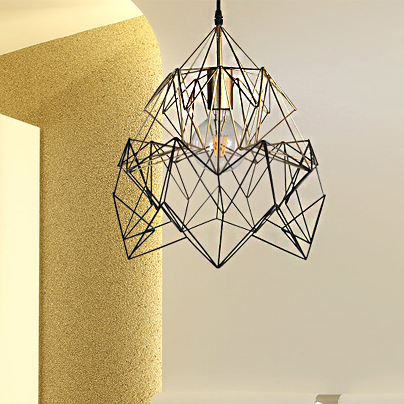 1 Lichte geometrische kooi hanglampverlichting traditionele zwart en goud metaal hangende lamp armatuur