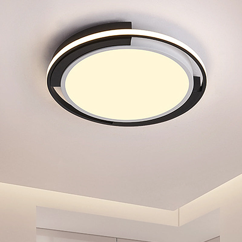 Lampada da incasso circolare nera Lampada da incasso contemporanea in metallo a LED con diffusore smerigliato in luce bianca/calda, larghezza 19"/22"