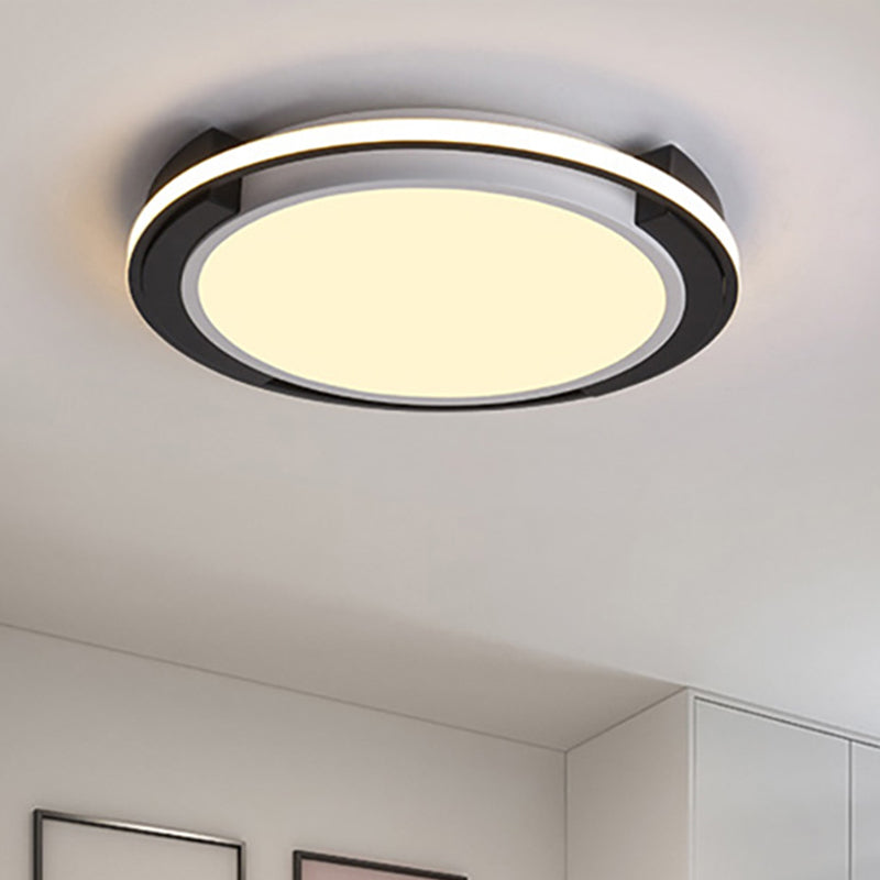 Black Circular Flush Lighting Contemporary Led Metal Flush Mount Light Fixture with Frosted Diffuser in White/Warm Light, 19"/22" Wide