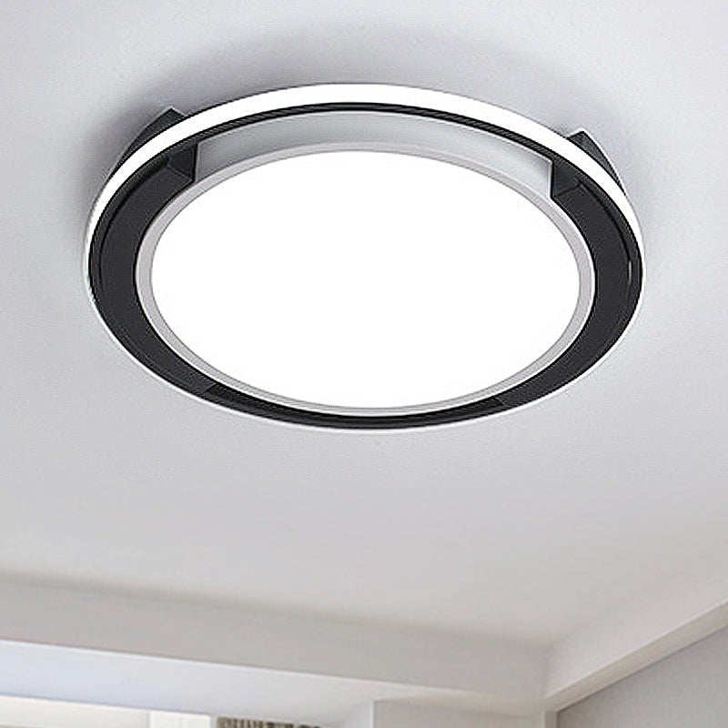 Black Circular Flush Lighting Contemporary Led Metal Flush Mount Light Fixture with Frosted Diffuser in White/Warm Light, 19"/22" Wide