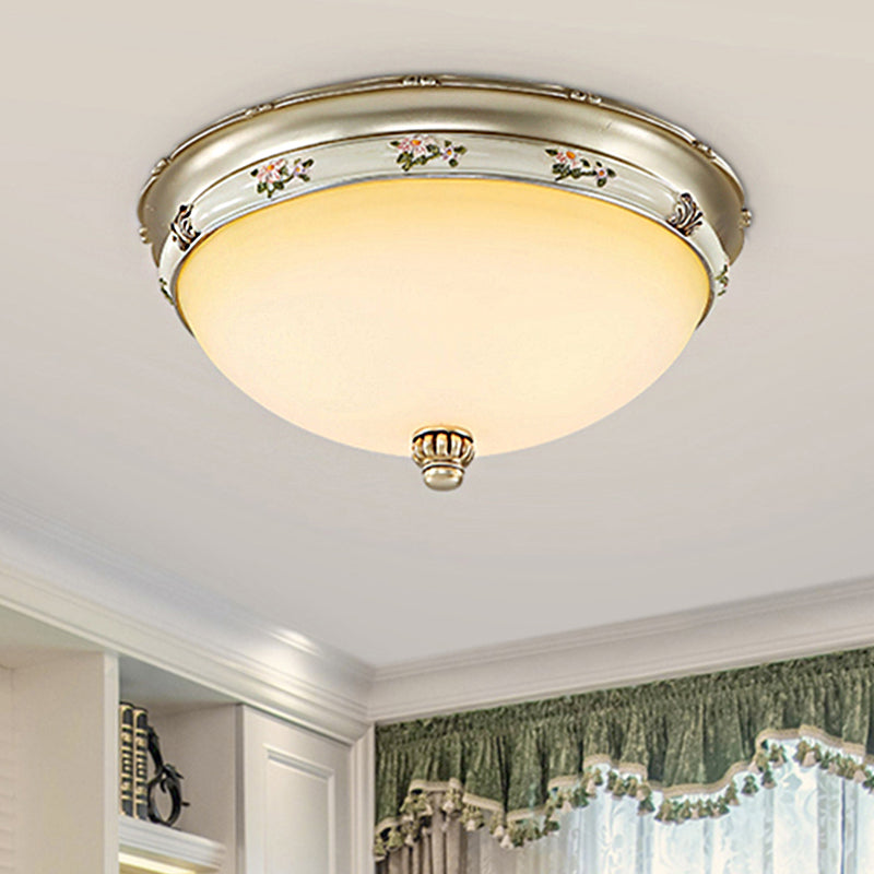 Bowl Frosted Glass Flush Fixture Traditional 3 Lights Living Room Ceiling Light in Brass, 12.5"/16"/19.5" Wide