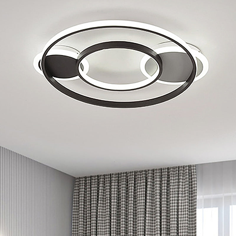 Black and White Round Flush Mount Lamp Modern Led Metal Flush Mount Light Fixture for Bedroom in White/Warm Light