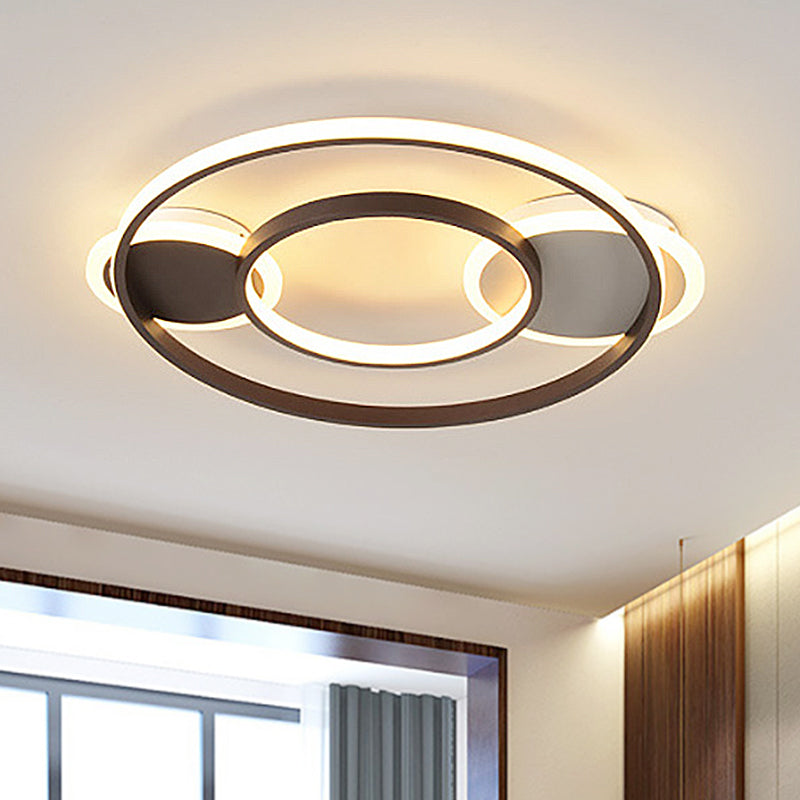 Black and White Round Flush Mount Lamp Modern Led Metal Flush Mount Light Fixture for Bedroom in White/Warm Light