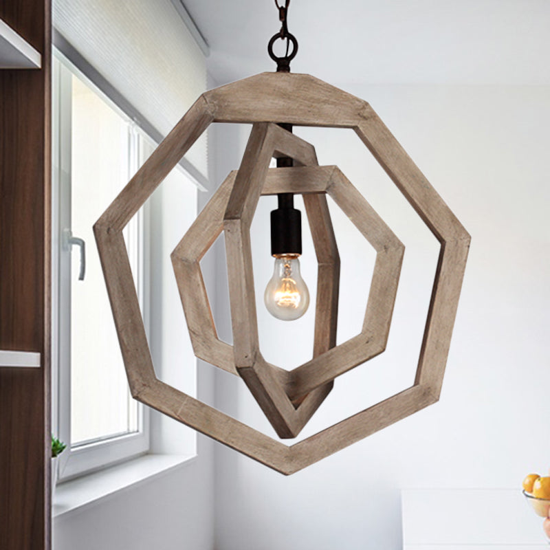 1 lampe suspendue légère avec heptagone gris / blanc / beige en bois du couloir industriel kit de lampe suspendue