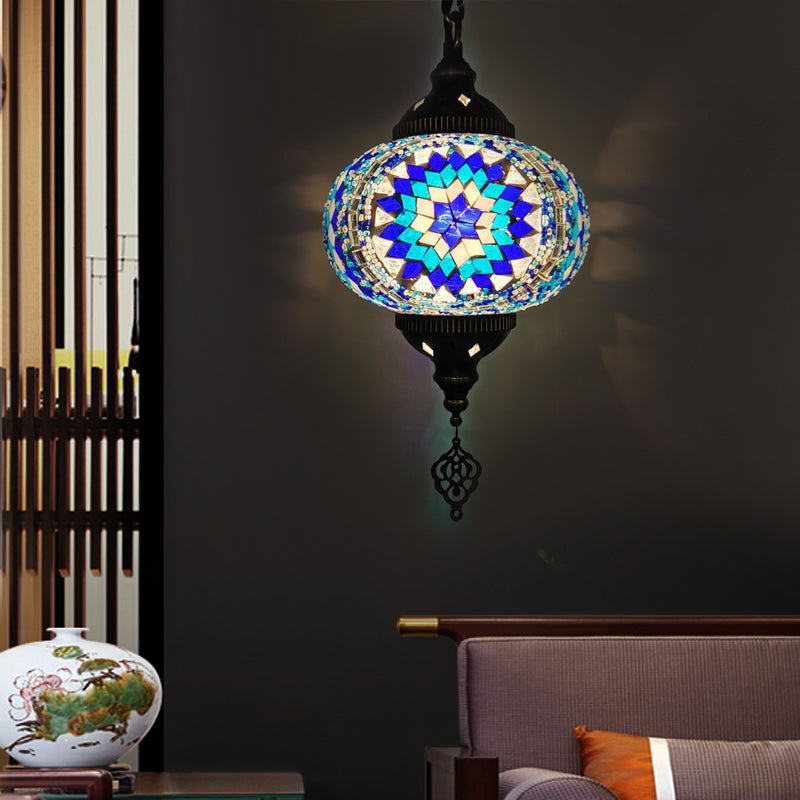 Lampe suspendue mondiale traditionnelle 1/2 têtes Red / Blue / Red Blue Glass Plafond Pendant Light for Living Room