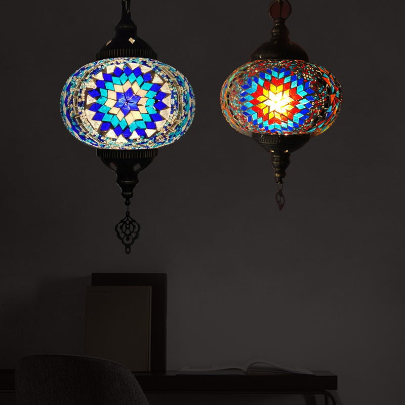 Wereldwijde hangende lamp traditionele 1/2 koppen rood/blauw/roodblauw glazen plafond hanglampje voor woonkamer