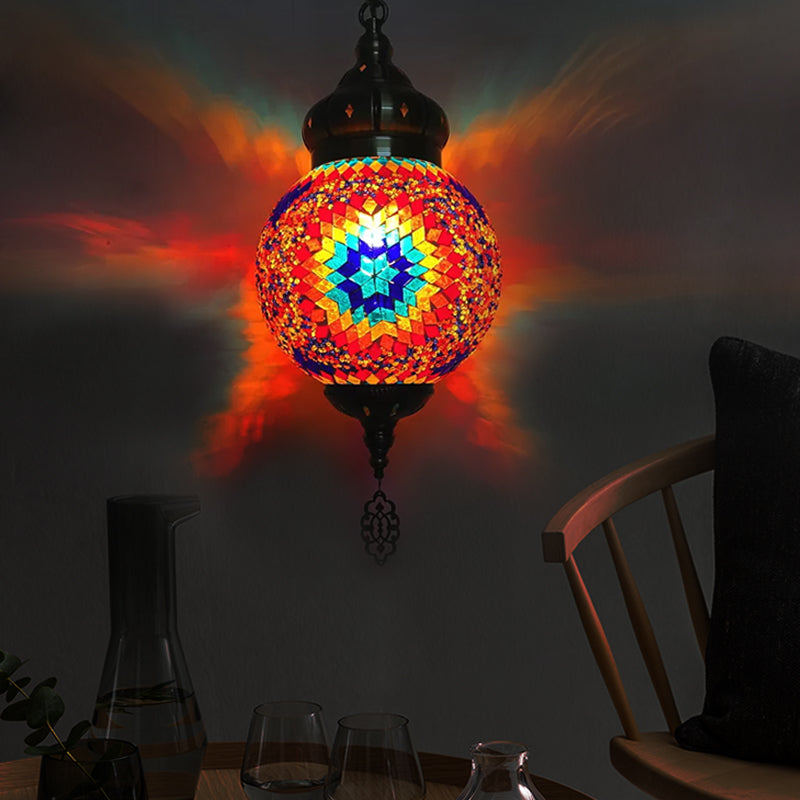 1/4 bollen bol plafondlicht traditie rood/blauw/goud glas gesuspendeerd verlichtingsarmatuur voor restaurant