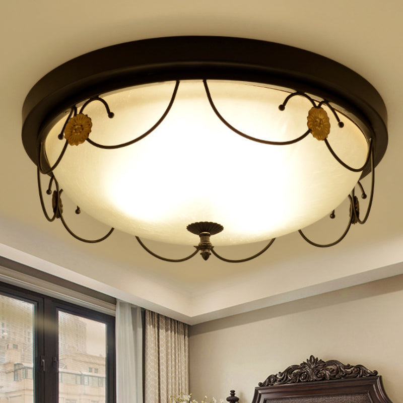 Domed Bedroom Flushmount Light Traditional Frosted Glass 4 Lights Black Ceiling Lighting, 14"/18" Wide