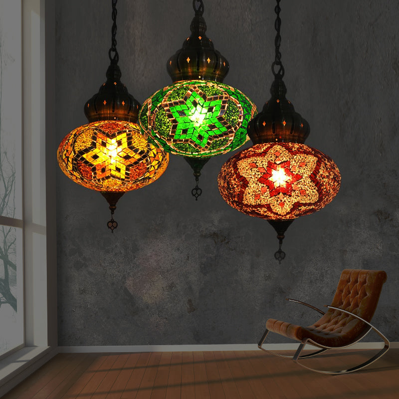 Lantaarn rood/groen/gouden glasverhang licht retro 1/3 koppen plafond hanglamp voor restaurant