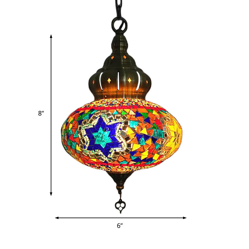 1/4 Bulbs Coffee House Pendant Lamp Retro Ceiling Light Fixture with Spherical Colorful Glass Shade