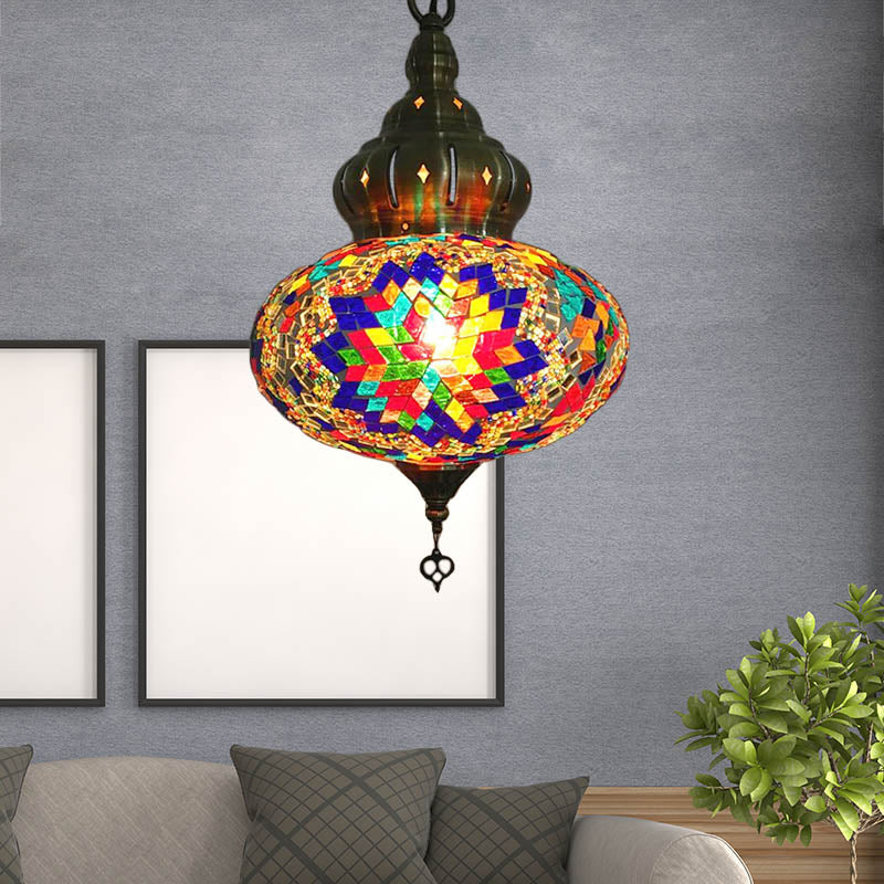 1/4 Bulbs Coffee House Pendant Lamp Retro Ceiling Light Fixture with Spherical Colorful Glass Shade