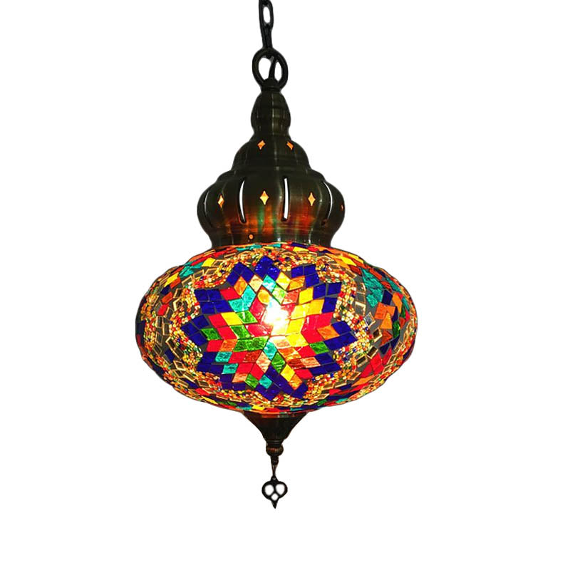 1/4 Bulbs Coffee House Pendant Lamp Retro Ceiling Light Fixture with Spherical Colorful Glass Shade