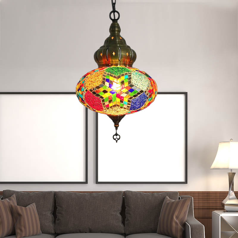 1/4 bulbes Coffee House Pendent lampe rétro plafond luminaire avec une teinte en verre colorée sphérique