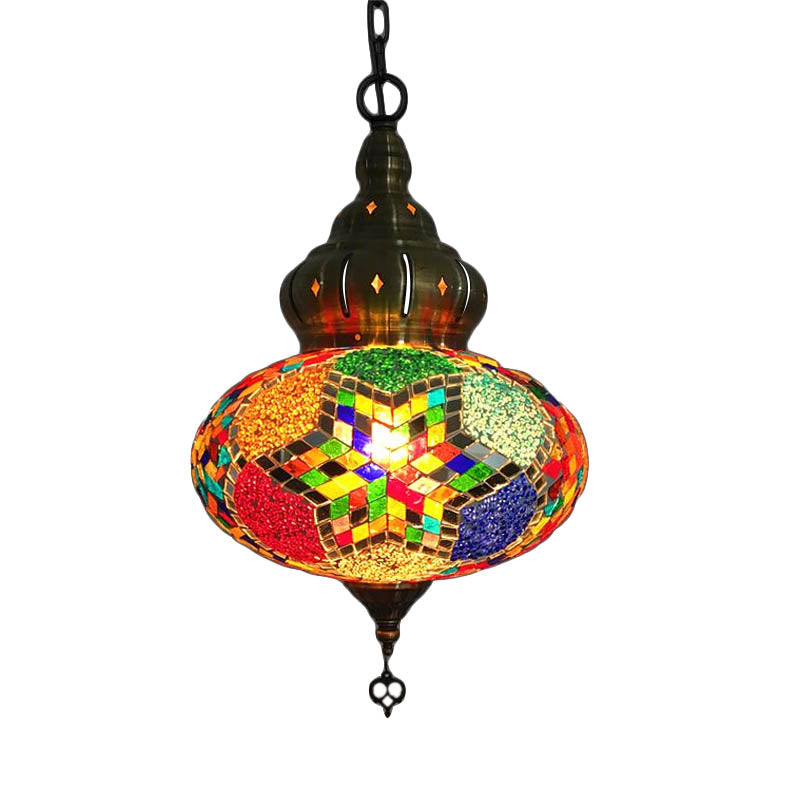 1/4 Bulbs Coffee House Pendant Lamp Retro Ceiling Light Fixture with Spherical Colorful Glass Shade