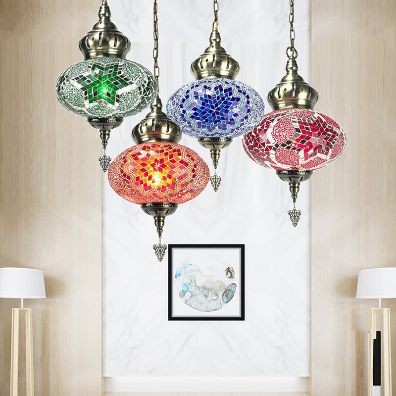 1/4 bollen Globe plafondlamp Traditioneel rood/oranje/blauw glazen hanger verlichtingsarmatuur voor woonkamer