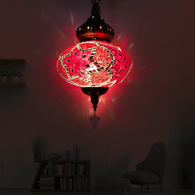 1/4 bollen Globe plafondlamp Traditioneel rood/oranje/blauw glazen hanger verlichtingsarmatuur voor woonkamer